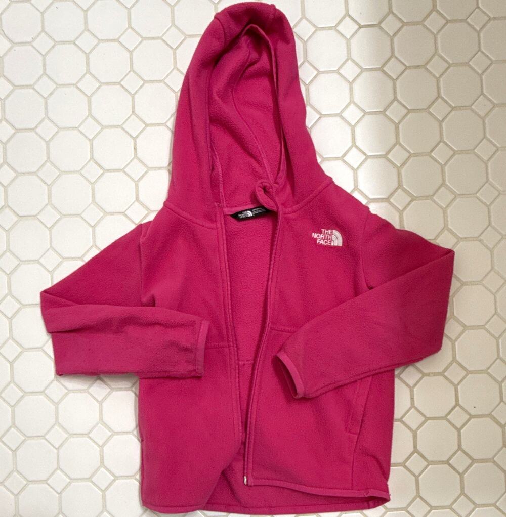 The North Face Girls Pink Fleece Full Zip Hooded Hoodie w/ Pockets Size 5